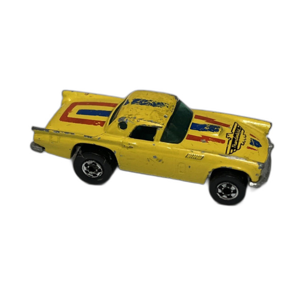1977 Hot Wheels 1957 Ford T-Bird Car Yellow 1:64 Diecast 2 3/4" Stripes Red Blue - Picture 2 of 7